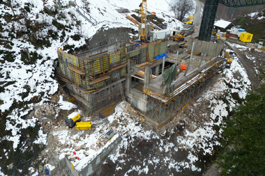 Salzwelten Hallstatt Neue Bergstation Perspektive Betonierarbeiten Schnee Winter | © Salzwelten