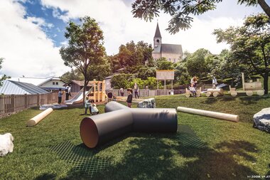 Salzwelten Salzburg Kelten.Erlebnis.Berg Spielplatz mit Kinder Rendering  | © ZOOMVP c07 