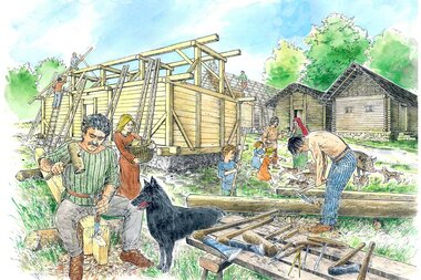Häuserbau von Kelten | © Werner Hoelzl Salzwelten Salzburg Animation Kelten errichten eine Siedlung | © Werner Hoelzl
